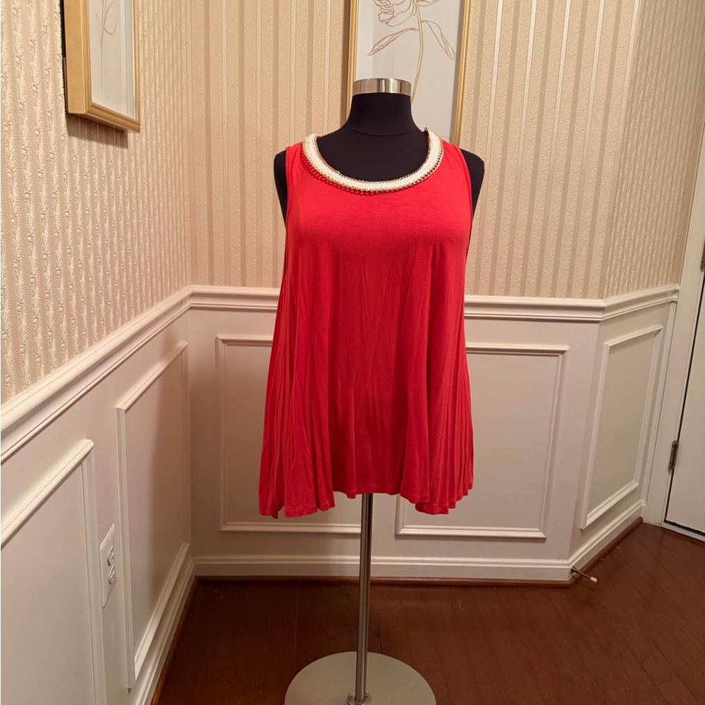 WD.NY Red Beaded and Braided Neck Swing Tank.  NEW w/Tags!!